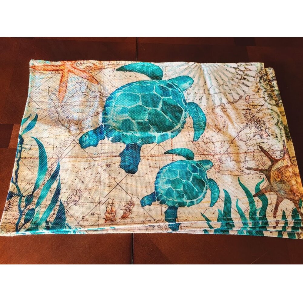 Beach Placemats 8pc Sea Turtle Table Decor Nautical Coastal Dining Decorations - Picture 2 of 14